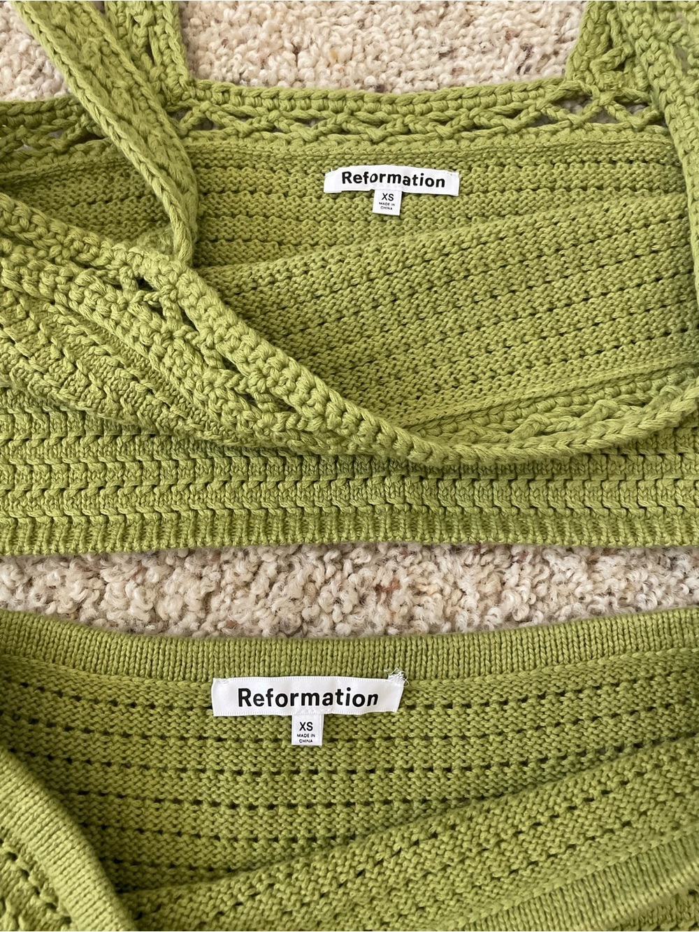 NWOT Reformation Max Open Knit Two Piece, Olive Knit Midi Skirt and Top- Size XS - Picture 6 of 11